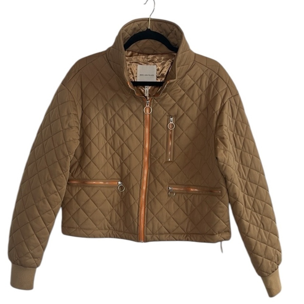 Anthropologie Avec Les Filles Tan & Orange Cropped Quilted Jacket S - Picture 6 of 11